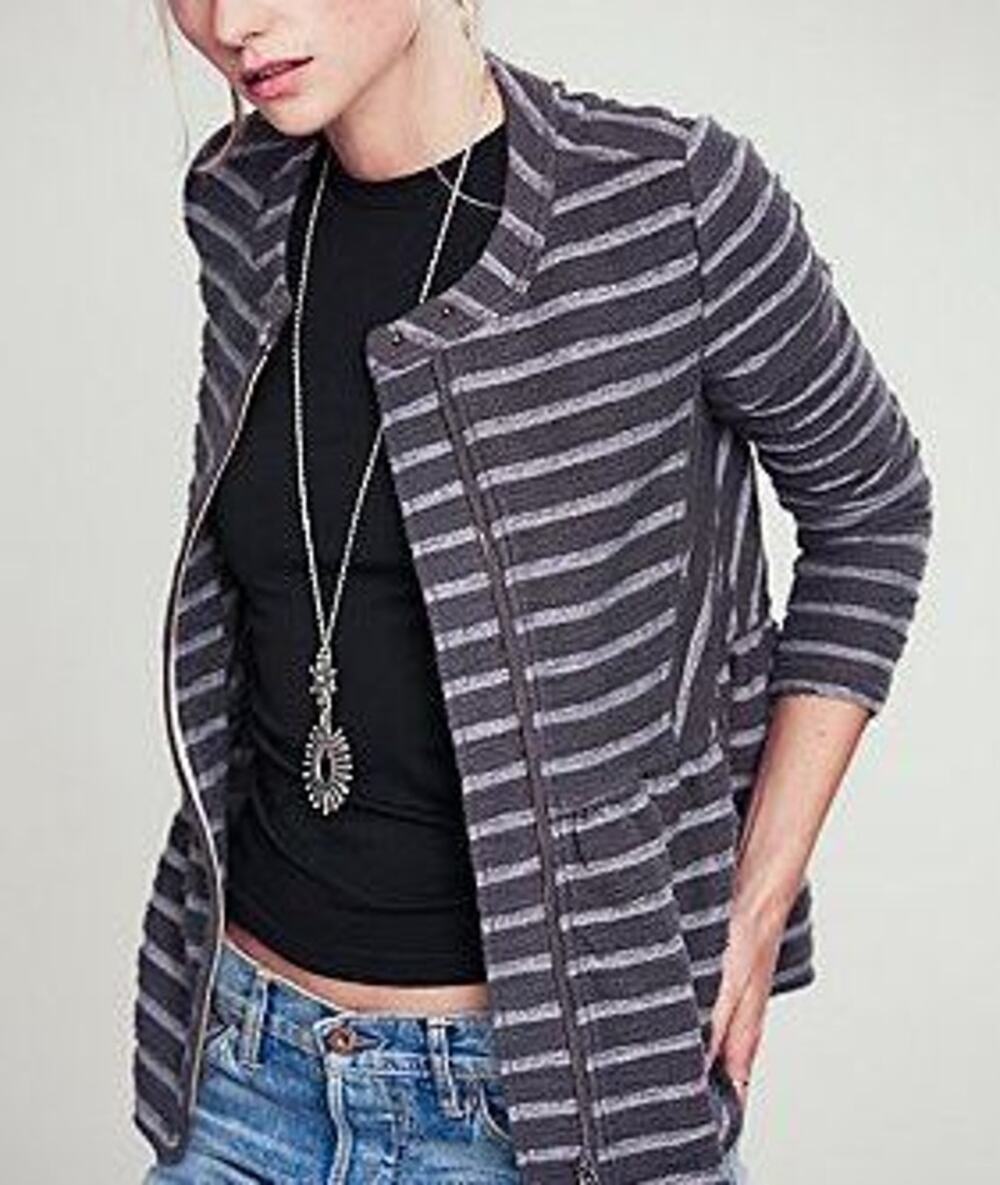 Free People Peplum Striped Jacket Cotton Blend Full Zip Size Small